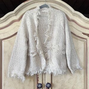 POL Cream Fringe-Trim Button Cardigan Blazer size Small